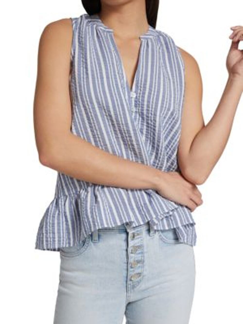 Veronica Beard Striped Blue Antonina Blouse Size S